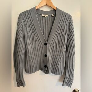 Vince Blue-Grey Fitted Waist Women's Cardigan (Wool / Cashmere)